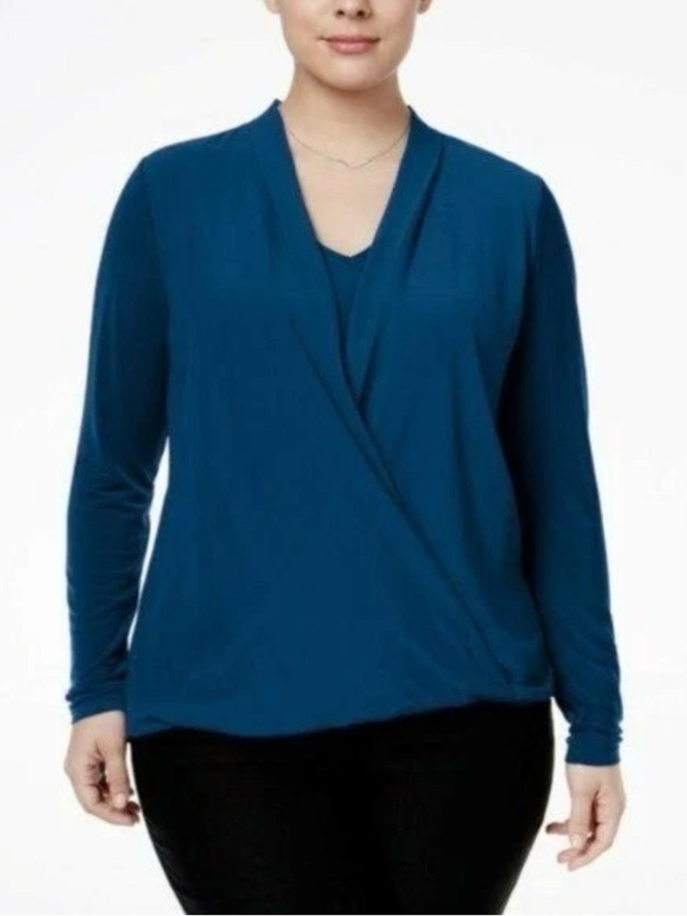 Alfani Blue Wrap Blouse with Relaxed Fit 3x